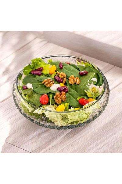YzHome Large Size Glass Salad Fruit Pasta Presentation Bowl Transparent Bowl 24 cm