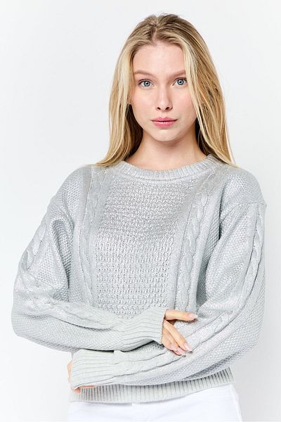 Esprit Women Round Neck Textured Long Sleeves Sweater, Silver