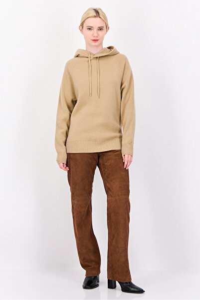 Esprit Women Hooded Knitted Sweater, Tan