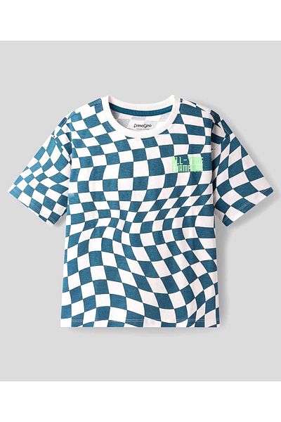 Primo Gino Primo Gino 100% Cotton Oversized All Over Printed T-Shirt & Shorts Set- White And Blue