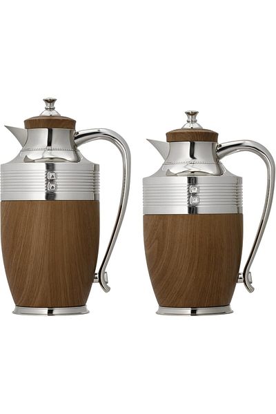 ALSAIF Coffee And Tea Vaccum Flask Set In Wooden Nickel / Leak-proof And Keeps Drinks Hot 1.0/0.75 Liter