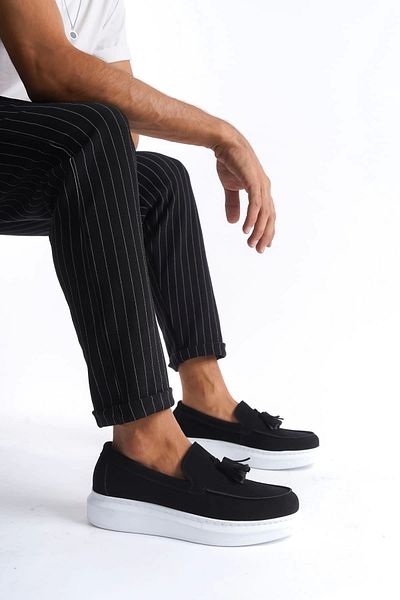 aradimtaradim Slw154 Blaze Laceless Tasseled Suede Men's Casual Sports Classic Shoes Sbt - Black