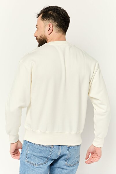 Esprit Men Crew Neck Long Sleeves Brand Logo Sweatshirts, Off White