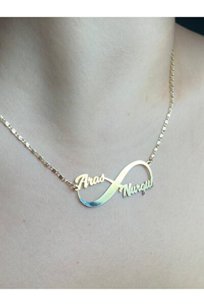 Tuana Trend Kişiye Özel Sonsuzluk İşaretli İki İsim Kolye Özel Tasarım Yüksek Kalite Çelik Gold Renk