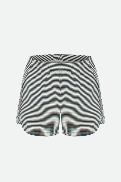 koza iç giyim Kadın Pamuklu Yandan Yırtmaç Detaylı Çizgili Kısa Kollu Şort Takımı