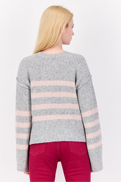 PİNK ROSE Women Crew Neck Knitted Sweater, Grey