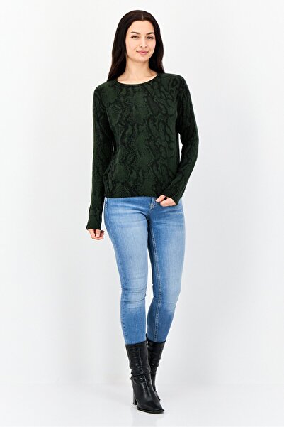 Aqua Women Crew Neck Allover Print Sweater, Multicolor