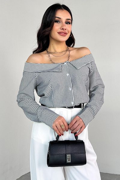 Cappmoda GML- 103206   Cămașă neagră cu guler Madonna cu dungi