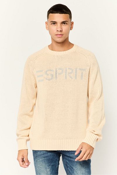 Esprit Men Ribbed Collar Long Sleeves Knitted Sweaters, Beige
