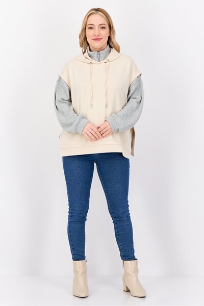 Esprit Women Solid Sleeveless Hoodie, Beige