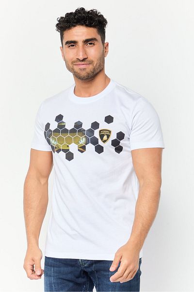 Lamborghini Men Crew Neck Short Sleeves Graphic Print T-Shirt, White