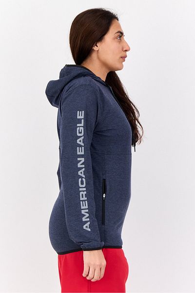 AMERICAN EAGLE Women Heather Long Sleeves Hooded Sweatshirts, Dark Navy