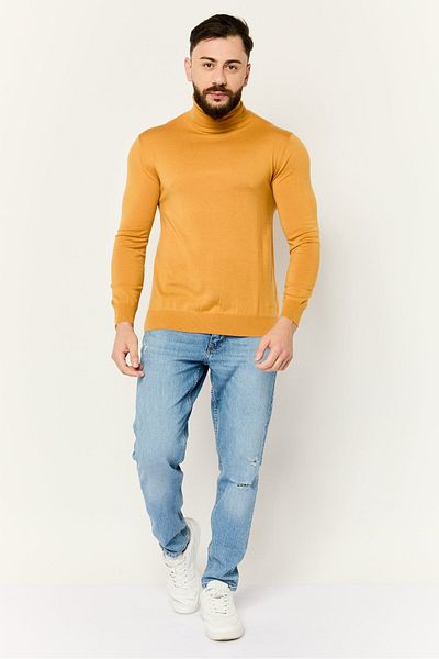 Esprit Men Turtle Neck Long Sleeves Textured Sweaters, Mustard
