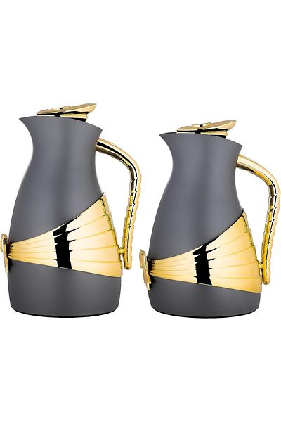 ALSAIF Coffee And Tea Vaccum Flask Set In Grey/gold / Leak-proof And Keeps Drinks Hot 0.7/1.0 Liter