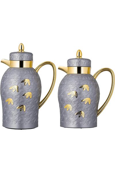ALSAIF Coffee And Tea Vaccum Flask Set In Grey/gold / Leak-proof And Keeps Drinks Hot 1.0/0.7 Liter