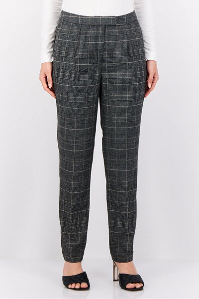 Esprit Women Regular Fit Checkered Chino Pants, Grey