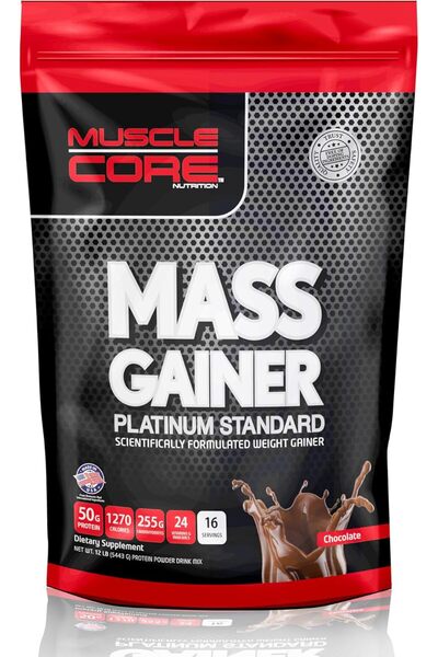 Muscle Core Nutrition مكسب كتلة العضلات الأساسية بلاتينيوم ستاندرد 1، مكسب وزن بتركيبة علمية بنكهة الشوكولاتة