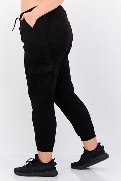 Black Tape Women Plus Size Plain Cargo Pants, Black