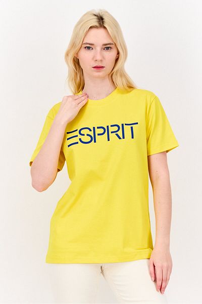 Esprit Women Crew Neck Brand Logo Short Sleeves T-shirt, Yellow