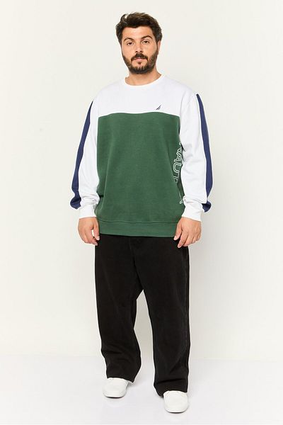 Nautica Men Crew Neck Solid Long Sleeves Sweatshirt, White/green