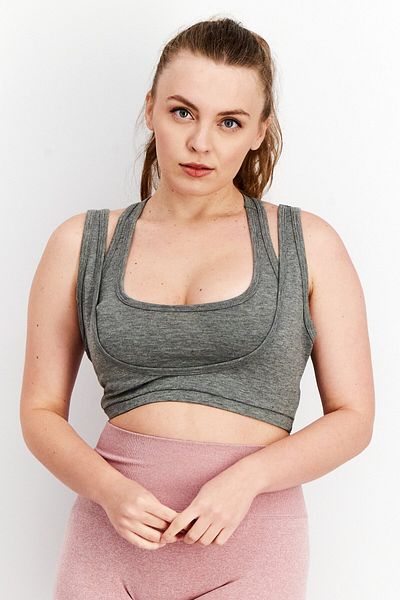 Grayscale Women Sportswear Fit Sleeveless Training Crop Tank Top, Dark Grey