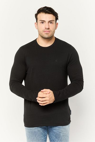 French Connection Men 2 Pieces Crew Neck Long Sleeves Plain T-shirts, Black/charcoal