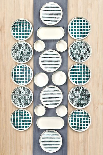 Kitchen Life 22 Piece Neometric Stackable Breakfast Set for 12 People - Breakfast Presentation Plate