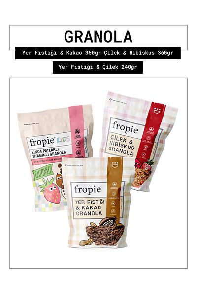FROPİE Fropie Peanut & Cocoa - Strawberry & Hibiscus -Kids Peanut & Strawberry Cubes Granola Set of 3