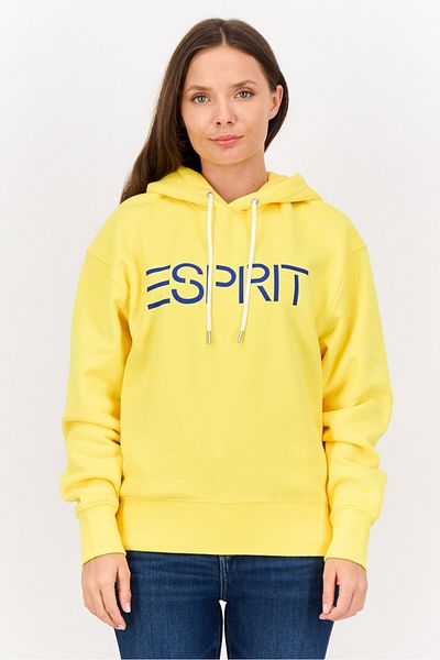 Esprit Women Long Sleeves Brand Logo Hooded Sweatshirts, Yellow