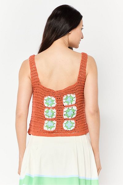 Asos Design Women Square Neck Sleeveless Crochet Tank Top, Brown