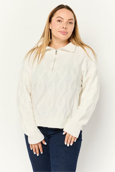 Madison + Hudson Women Spread Collar Knitted Sweater, Off White