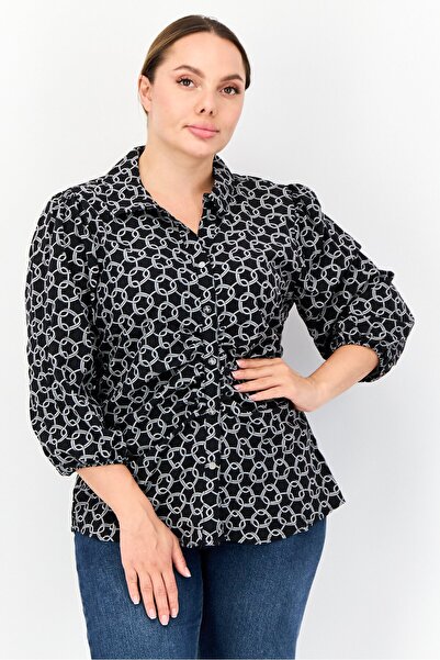 Adrienne Vittadini Women Spread Collar 3/4 Sleeve Allover Print Blouse, Multi...