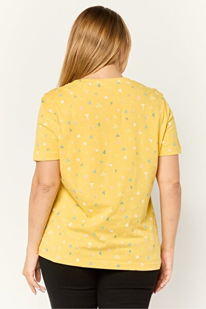 Esprit Women Crew Neck Short Sleeves Allover Print T-Shirt, Yellow