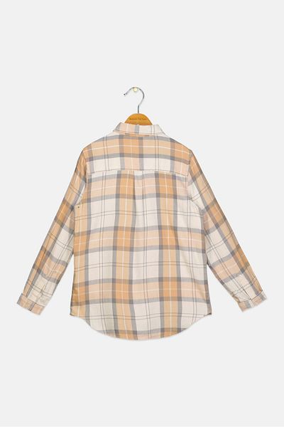 GAP Kids Girl Spread Collar Plaid Long Sleeve Shirt, Multicolor