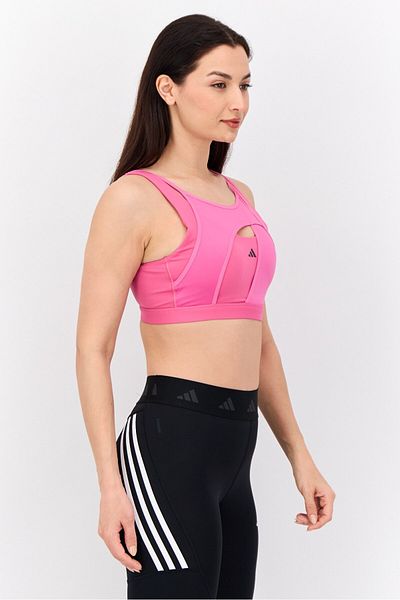 adidas Women Brand Logo Padded Sports Bra, Pink