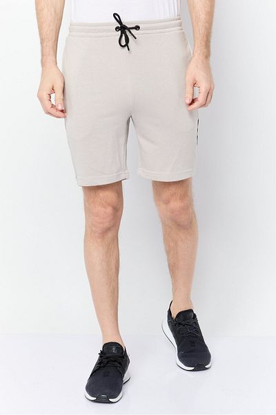 Tapout Men Brand Logo Drawstring Basic Shorts, Light Grey
