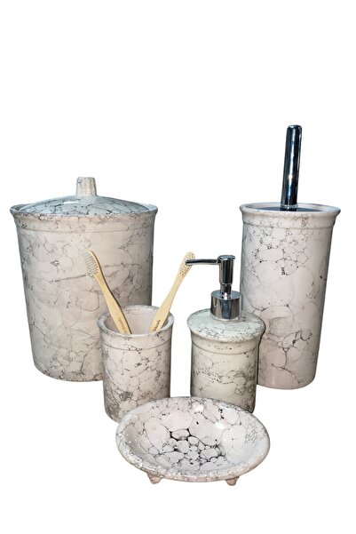 RED SERAMİK Red Seramik Dara Collection Beyaz Mermer Desenli Lux 5’li Banyo Seti