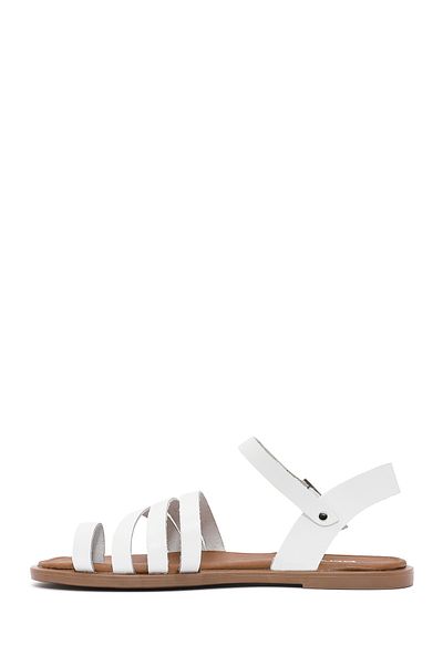 Derimod Women's White Ankle Strap Flip Flop Leather Bodrum Sandals 25Sfd 332818