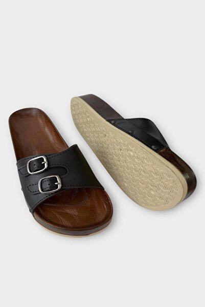 Liger Papuci de vară ortopedici pentru femei, negri, cu bandă dublă de reglare, papuci de vacanță pentru acasă, pe plajă