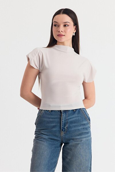 Rays Μπλούζα με ντραπέ γιακά με μπεζ βάτα 13185