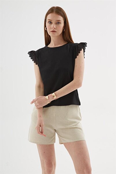 Fashion Friends Μπλουζάκι με μανίκια 100% βαμβακερό μαύρο