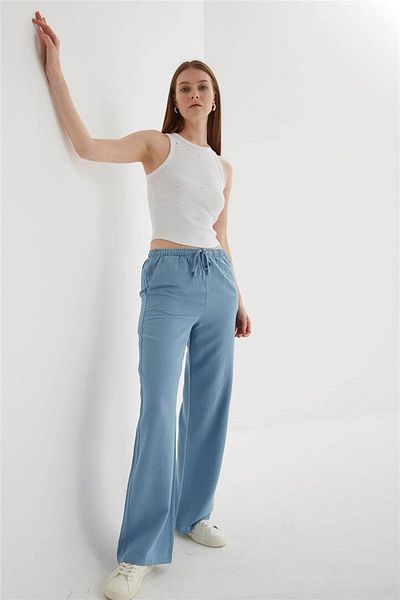 Fashion Friends Wide Leg Linen Pantalon - Blue