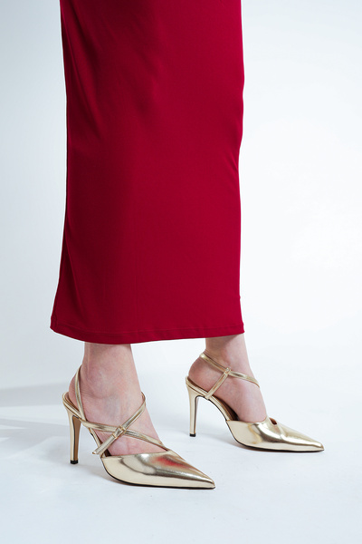 Marjin Tivo Gold - Women's Stiletto Strap Open Back Heeled Shoes