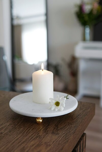 EVLE Beyaz Mermer Sunum Tabağı 19 cm | Şık Mumluk & Dekoratif Stand