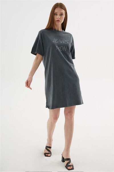 Fashion Friends Πέτρα Ανθρακί Φόρεμα