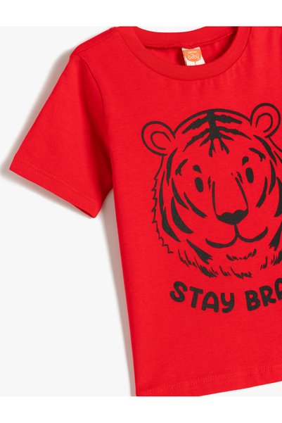 Koton Tiger Printed Crew Neck Short Sleeve Cotton T-Shirt