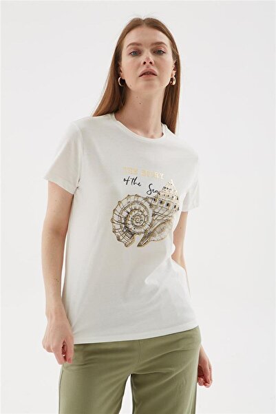 Fashion Friends Tricou tipărit 100% bumbac Ecru