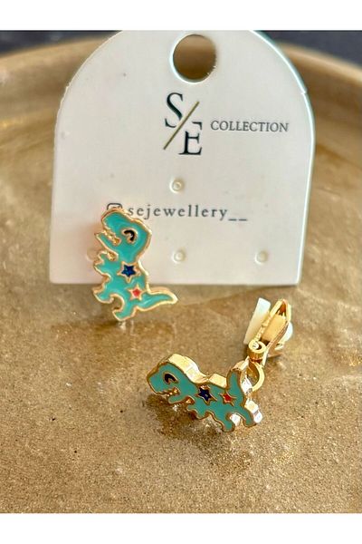 SE Jewellery Collection Selin Ersoy Colorful Compression Dinosaur Figured Holeless Children's Earrings Clip-On Earrings