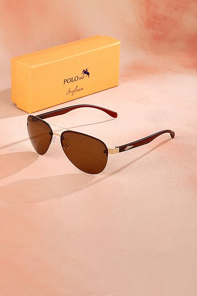 Polo Air Plg-2096C2 Men's Sunglasses Polarized Lightweight Metal Frame Color Brown