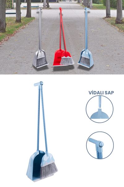 Flosoft Mega Chamber Vacuum Cleaner Dustpan, Screwed Handle Rubber Tipped Large Chamber Vacuum Cleaner Dustpan Blue